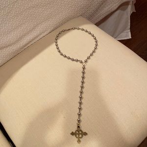 grey pearl and gold lariat necklace